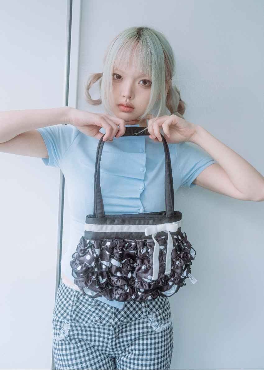 ribbon ruffle satin bag