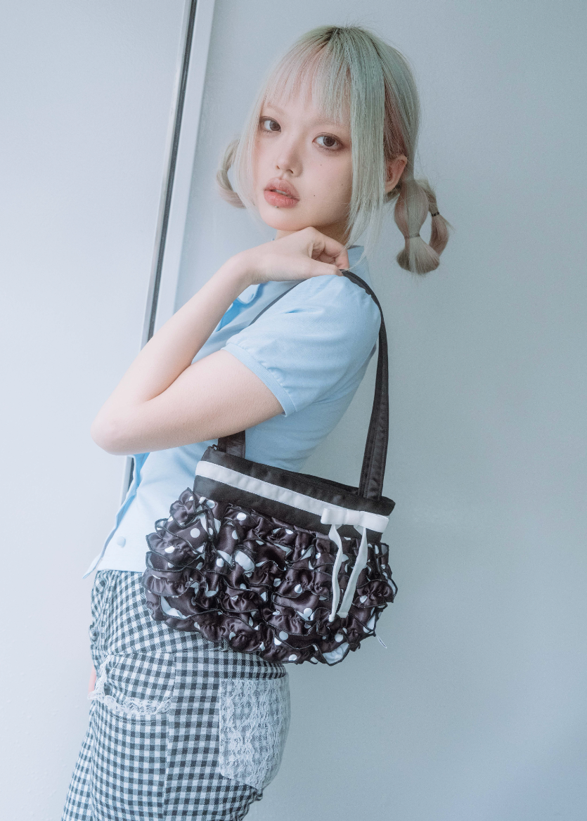 ribbon ruffle satin bag