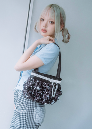 ribbon ruffle satin bag
