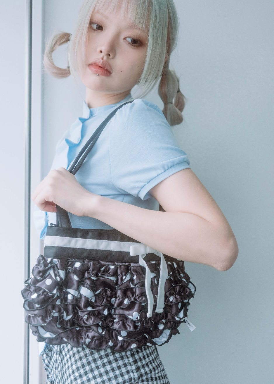 ribbon ruffle satin bag