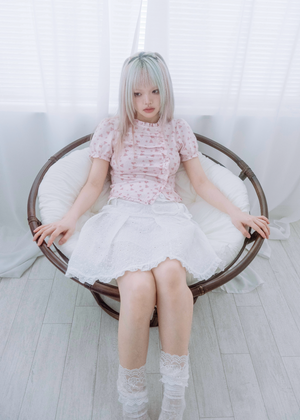 flower waffle frill button-up Tee
