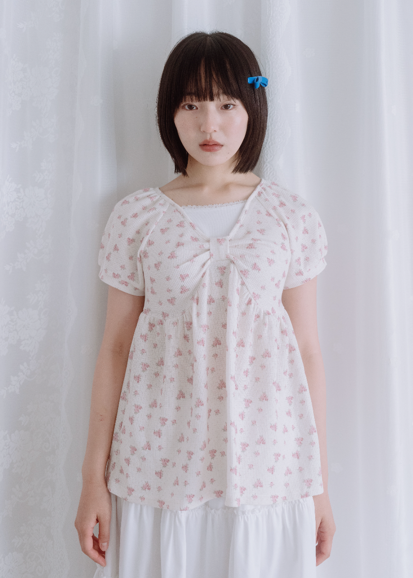 【8月初旬発送】flower waffle ribbon tunic