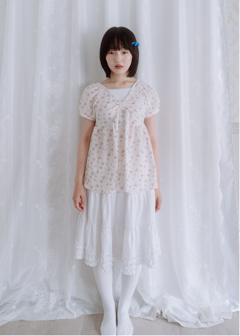 【8月初旬発送】flower waffle ribbon tunic