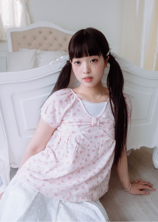 【8月初旬発送】flower waffle ribbon tunic