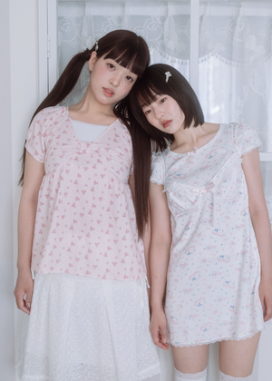 【8月初旬発送】flower waffle ribbon tunic
