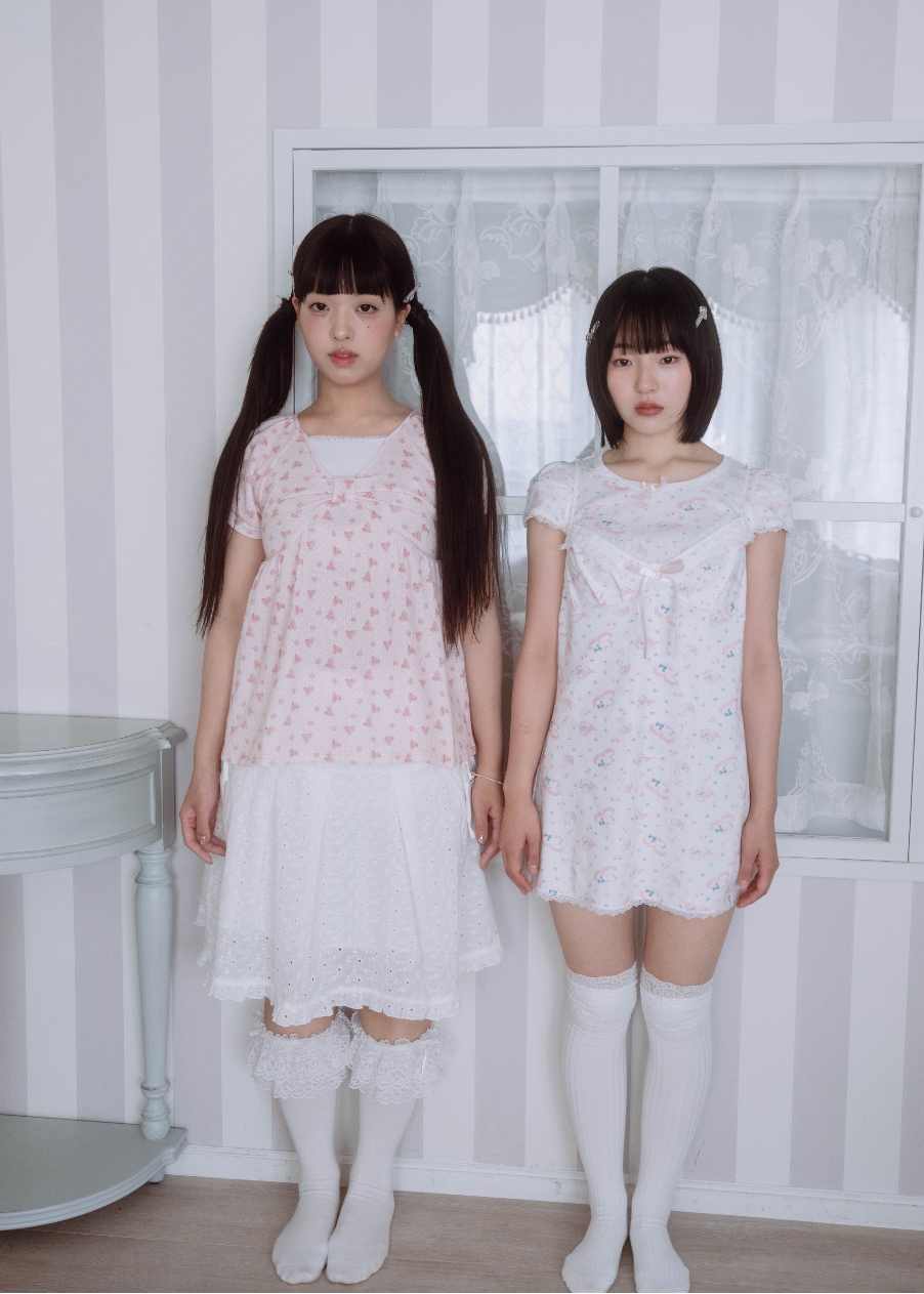 【8月初旬発送】flower waffle ribbon tunic