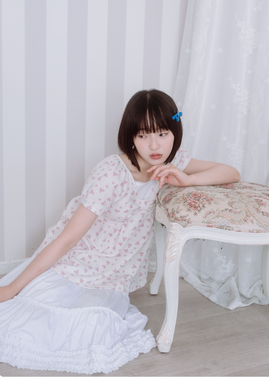 【8月初旬発送】flower waffle ribbon tunic