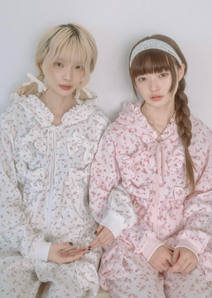 flower waffle ribbonful zip hoodie
