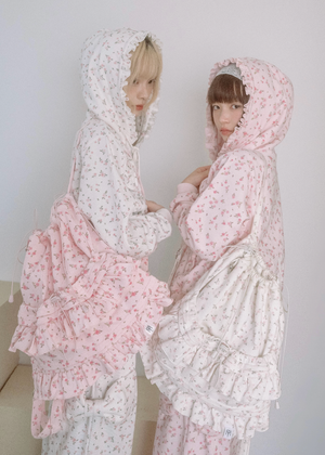 flower waffle ribbonful zip hoodie