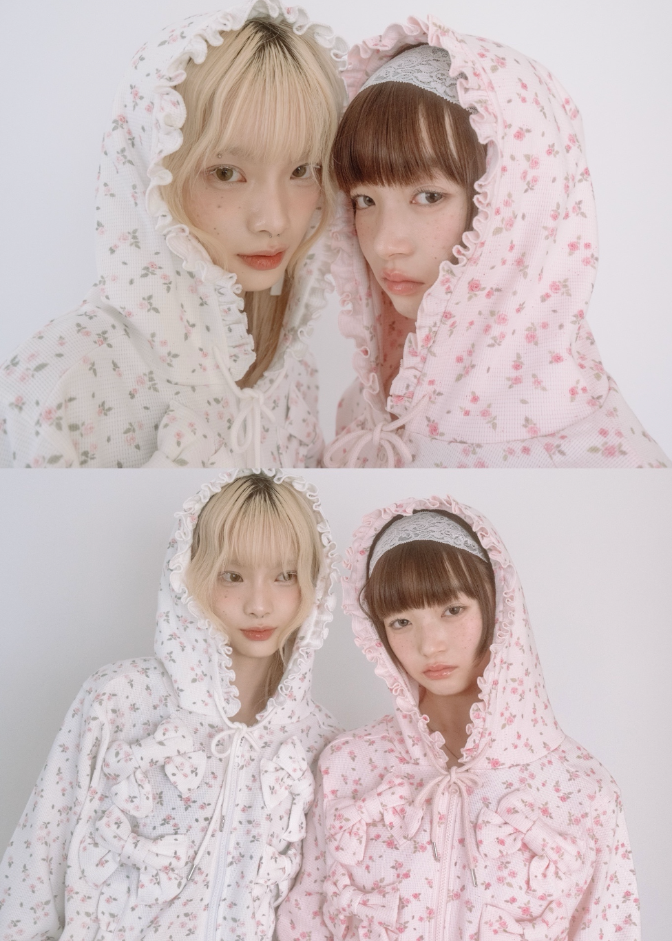 flower waffle ribbonful zip hoodie