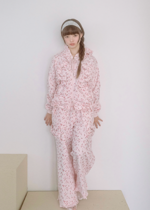 flower waffle ribbonful zip hoodie
