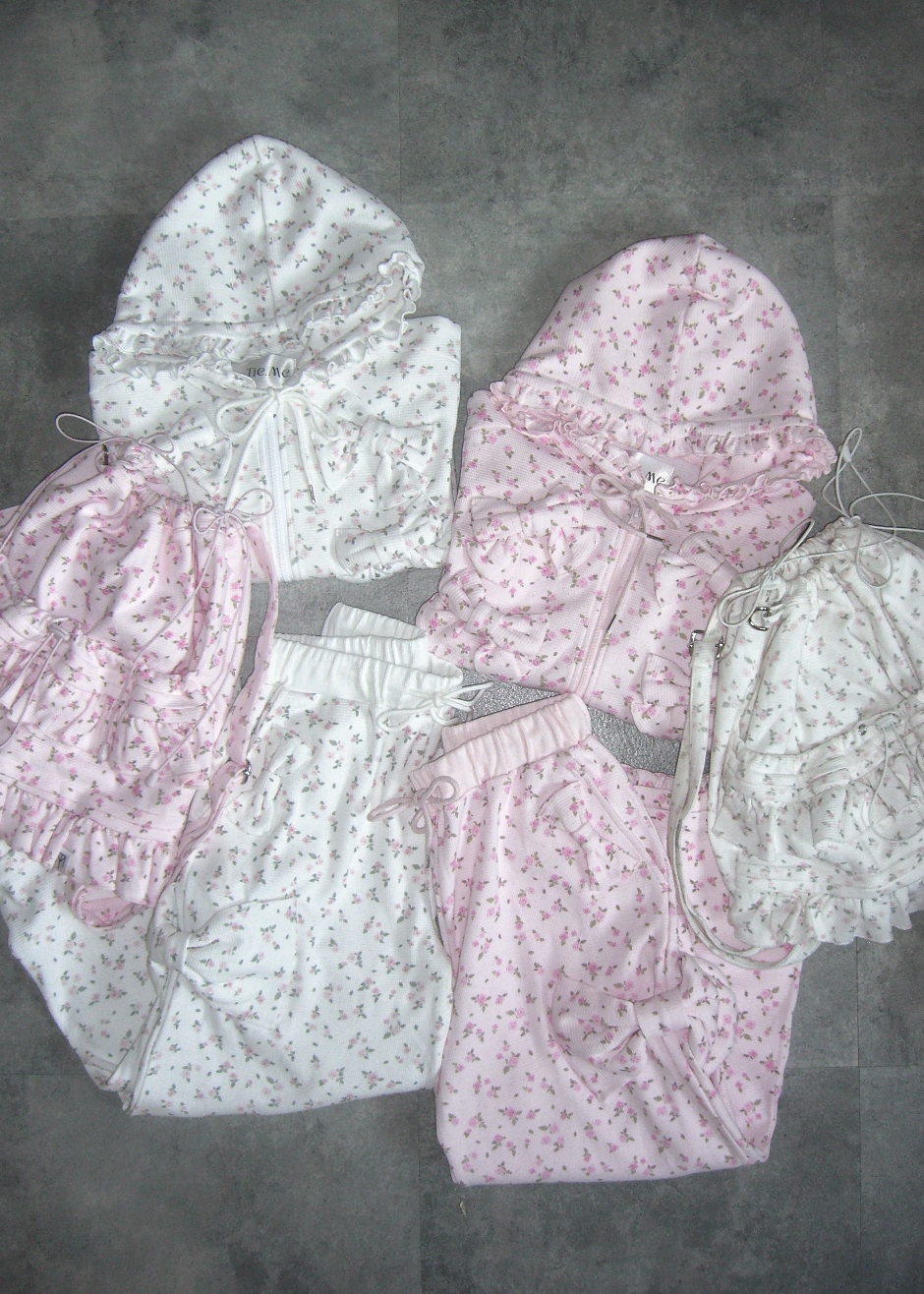 flower waffle ribbonful zip hoodie