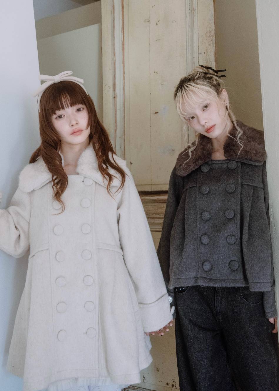 grace fur collar wool long coat