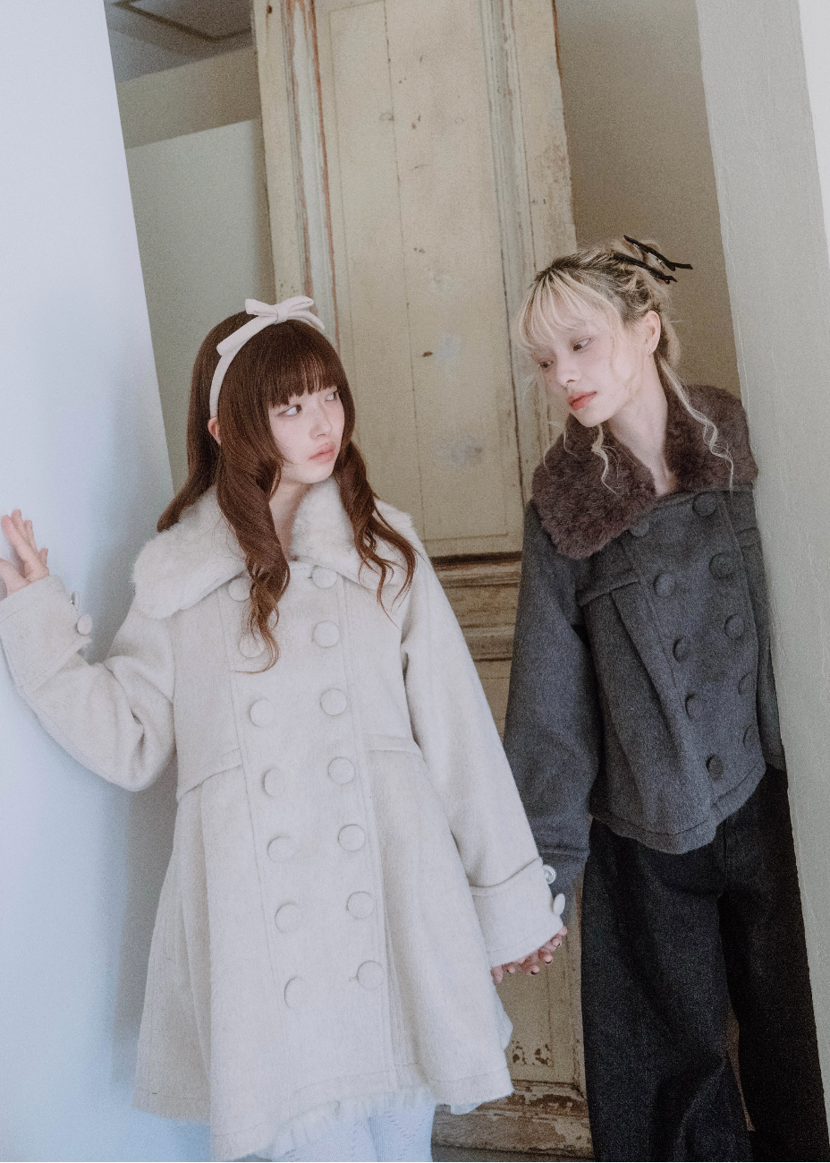 grace fur collar wool long coat
