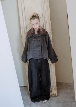 grace fur collar wool coat