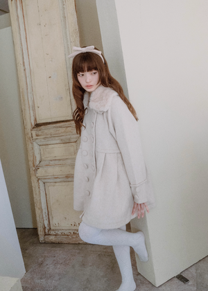 grace fur collar wool long coat