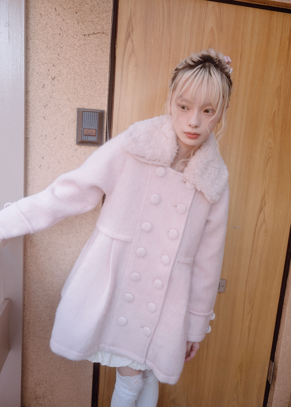 grace fur collar wool long coat