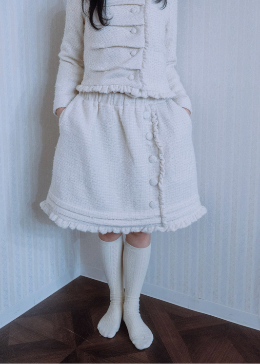 button frill tweed skirt