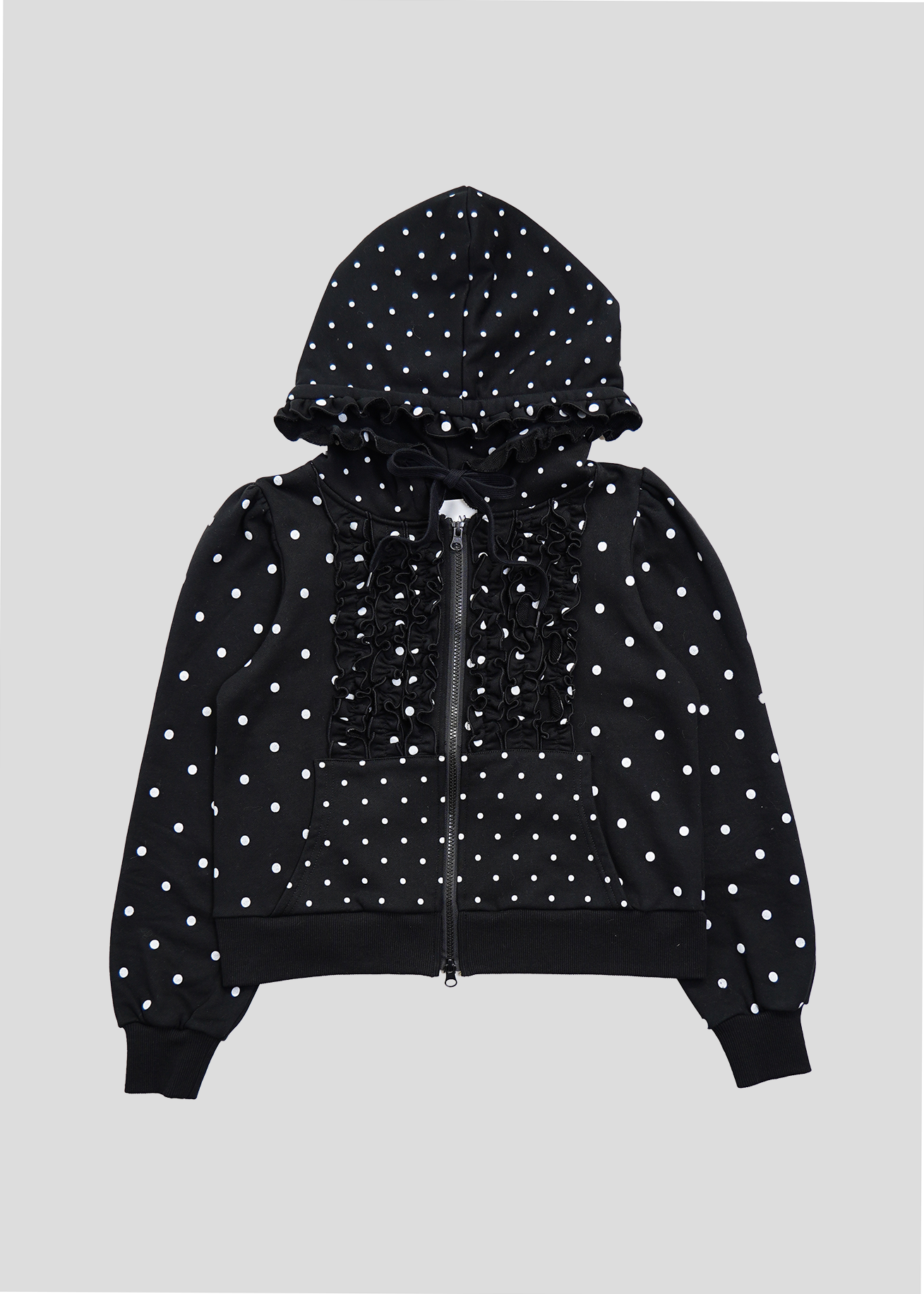 dot frill cotton zip hoodie