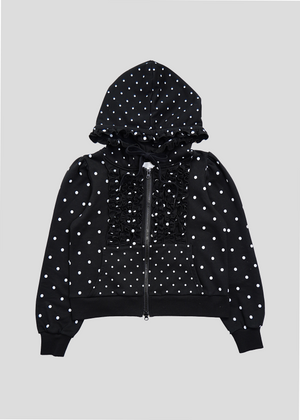 dot frill cotton zip hoodie