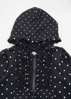dot frill cotton zip hoodie
