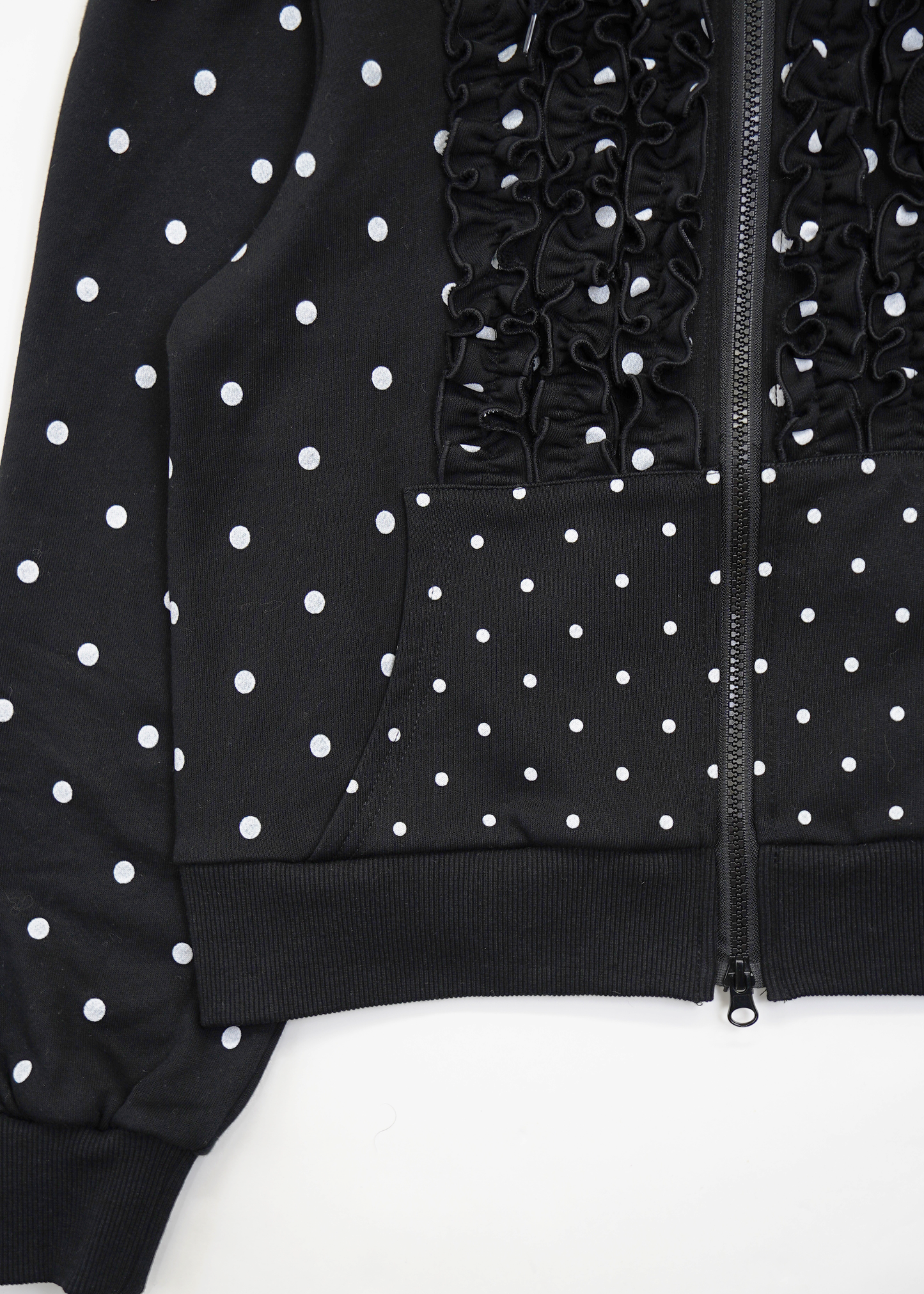 dot frill cotton zip hoodie