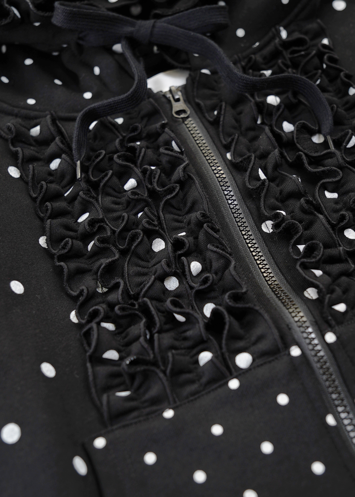 dot frill cotton zip hoodie