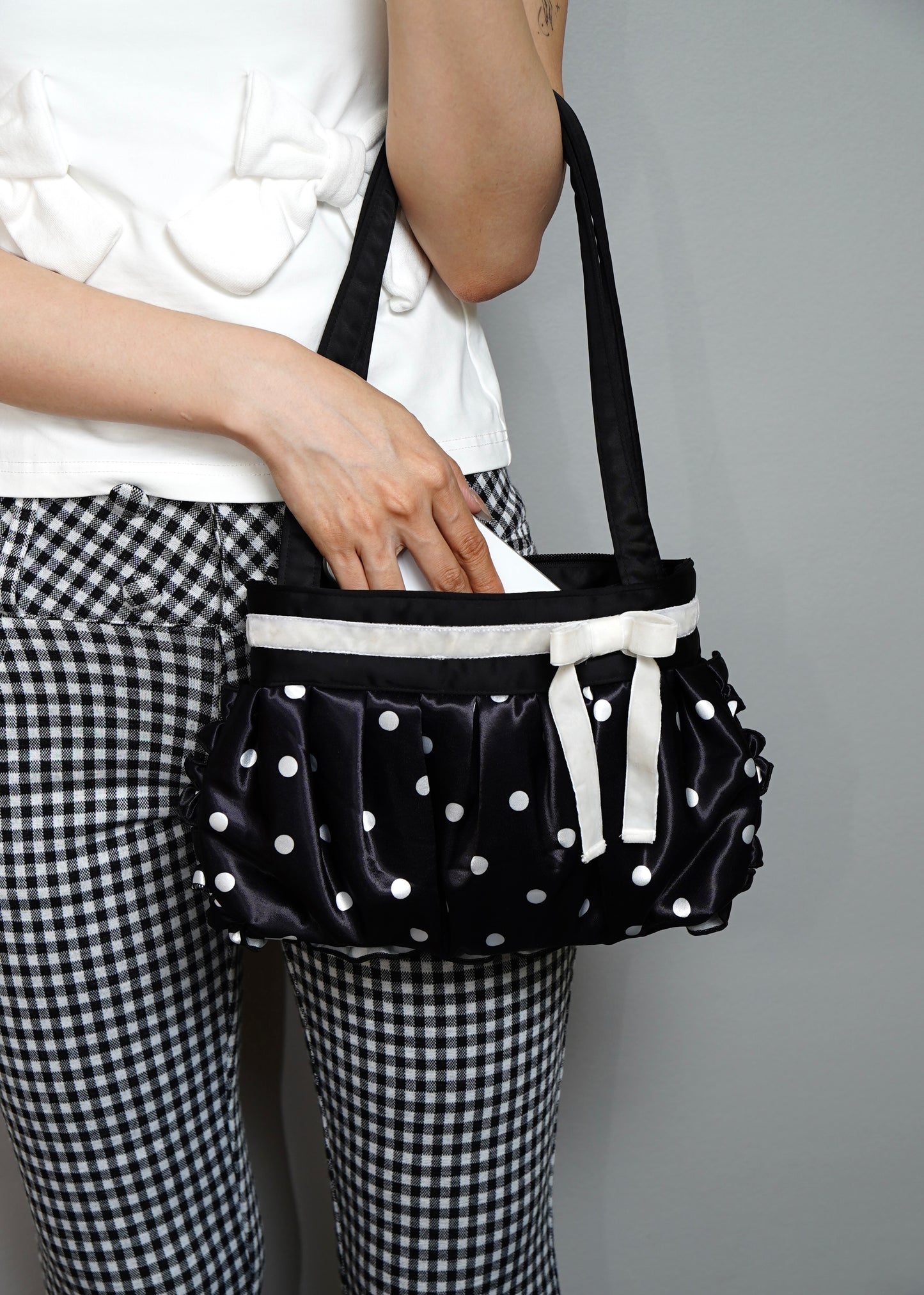 ribbon ruffle satin bag