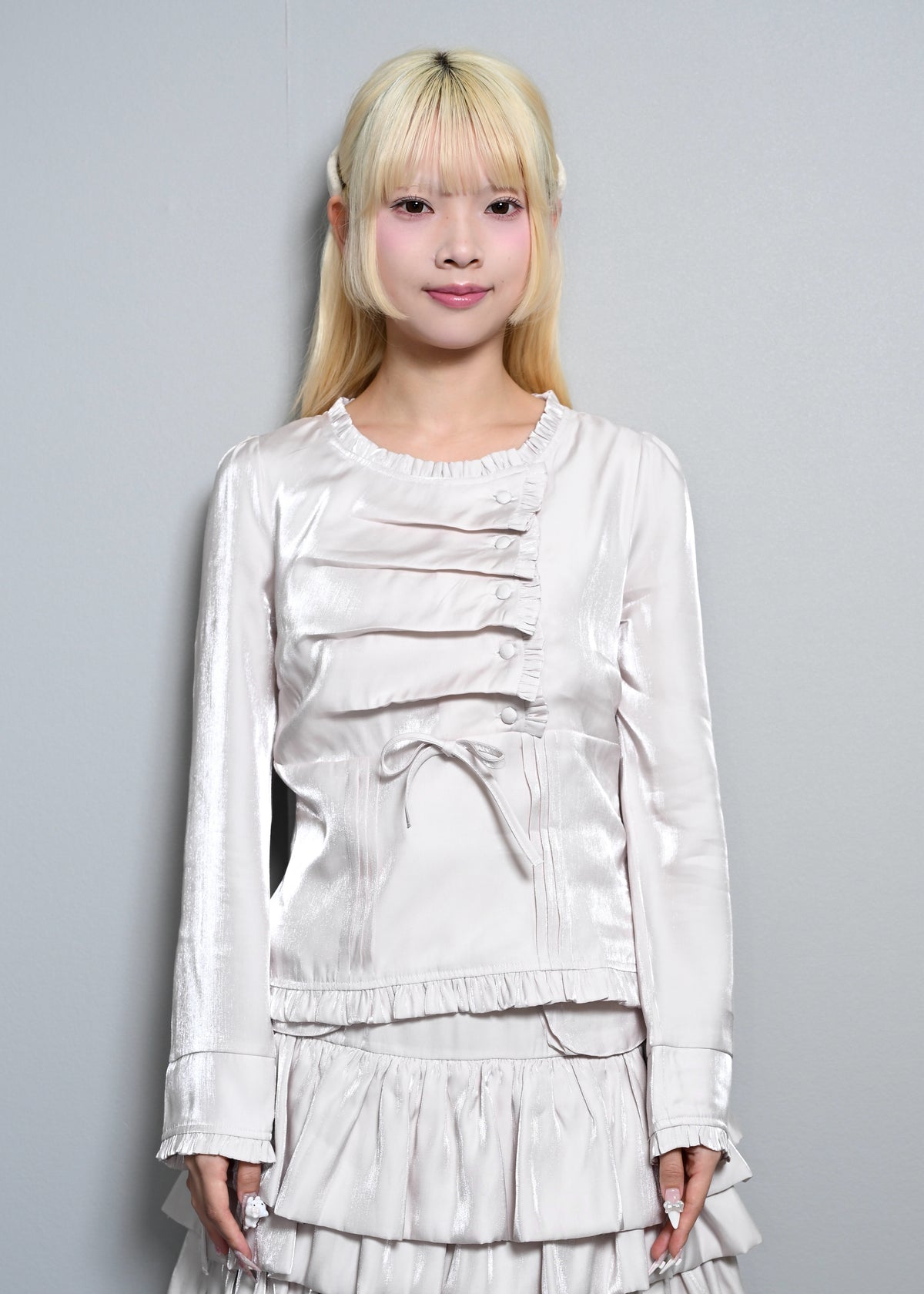 button up shimmer blouse