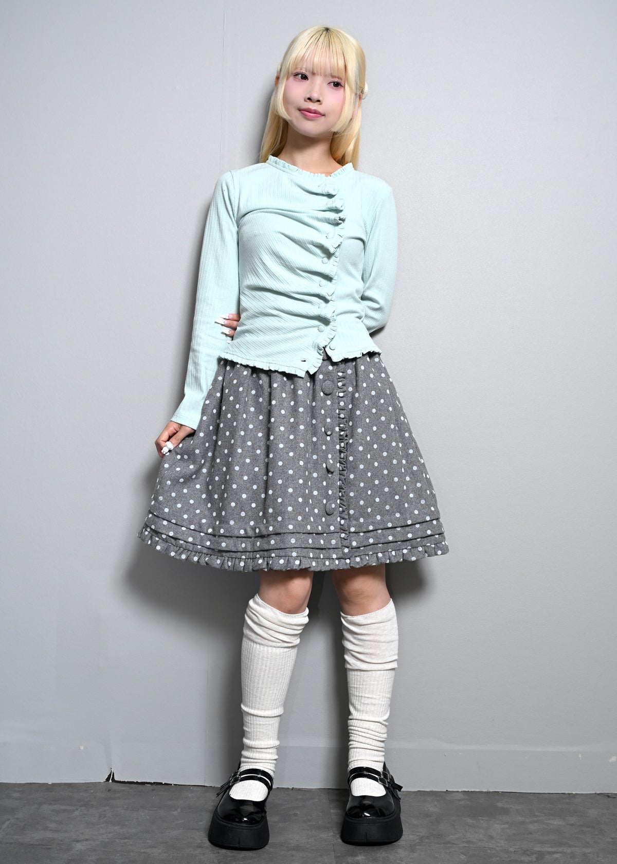 button frill wool dot skirt