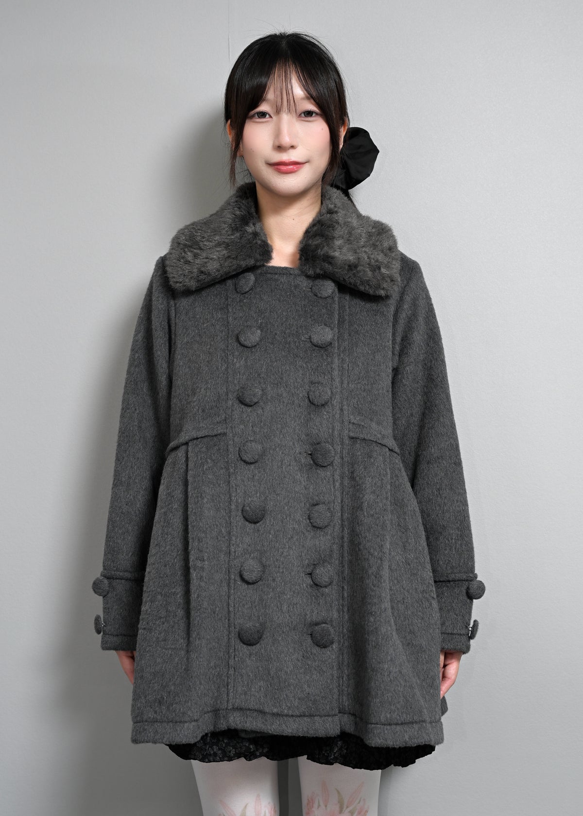 grace fur collar wool long coat