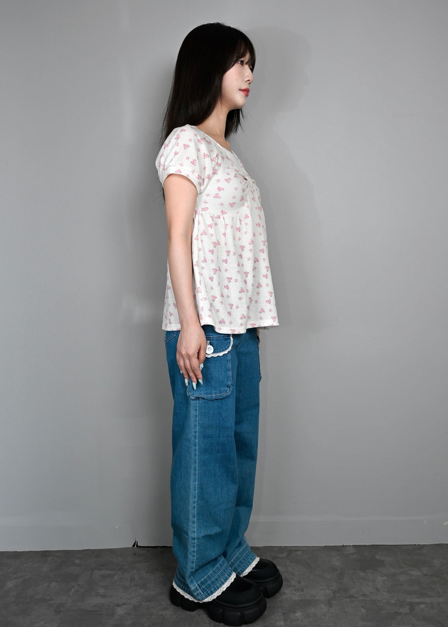 【8月初旬発送】flower waffle ribbon tunic