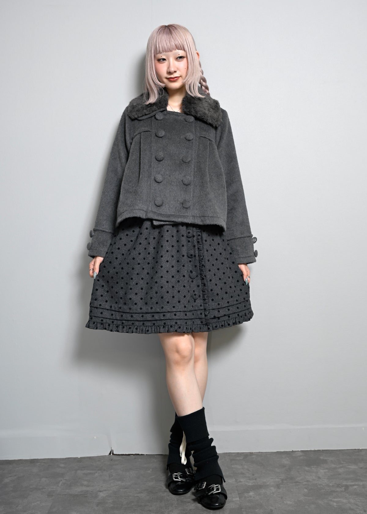 button frill wool dot skirt