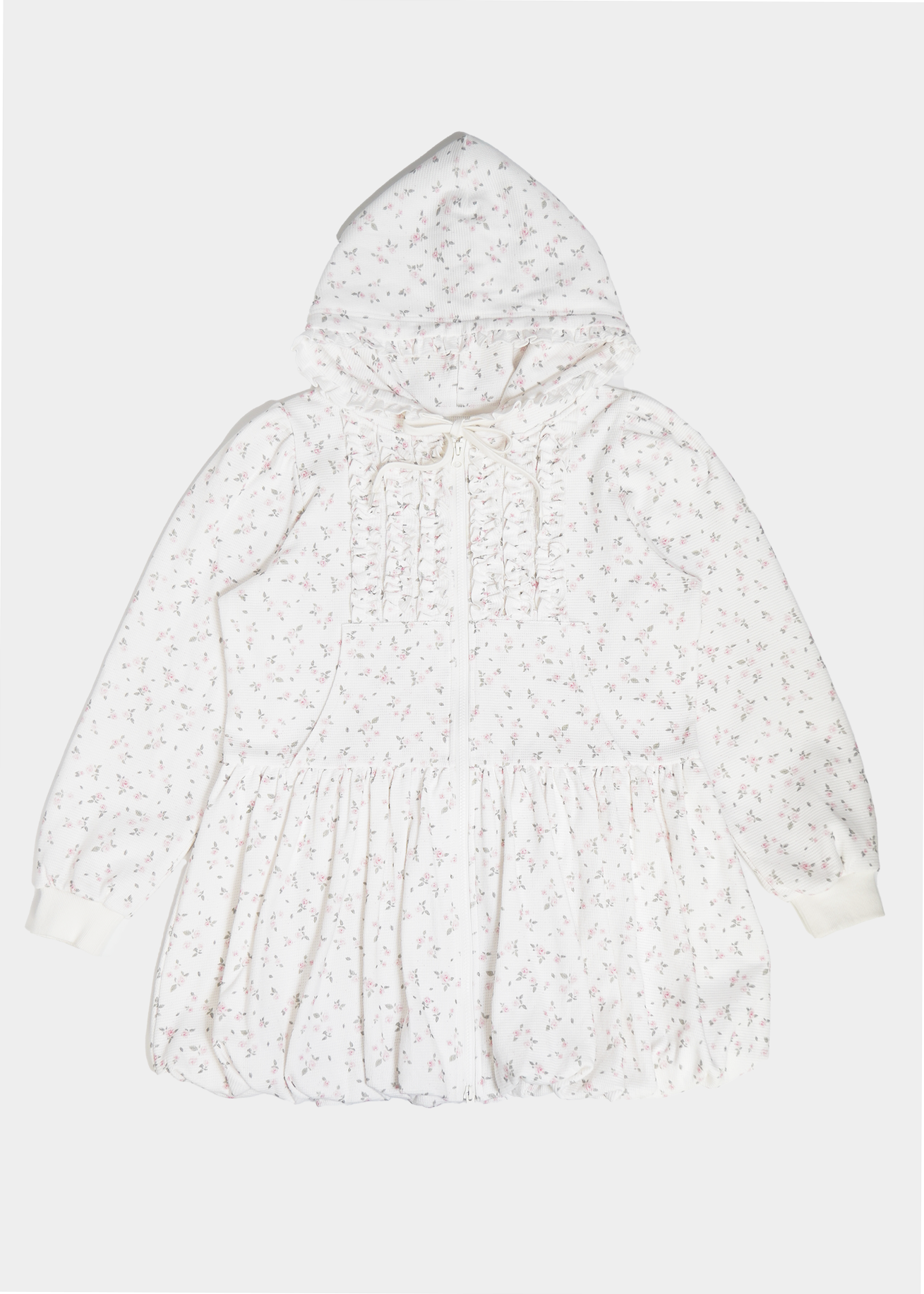 flower waffle balloon zip dress