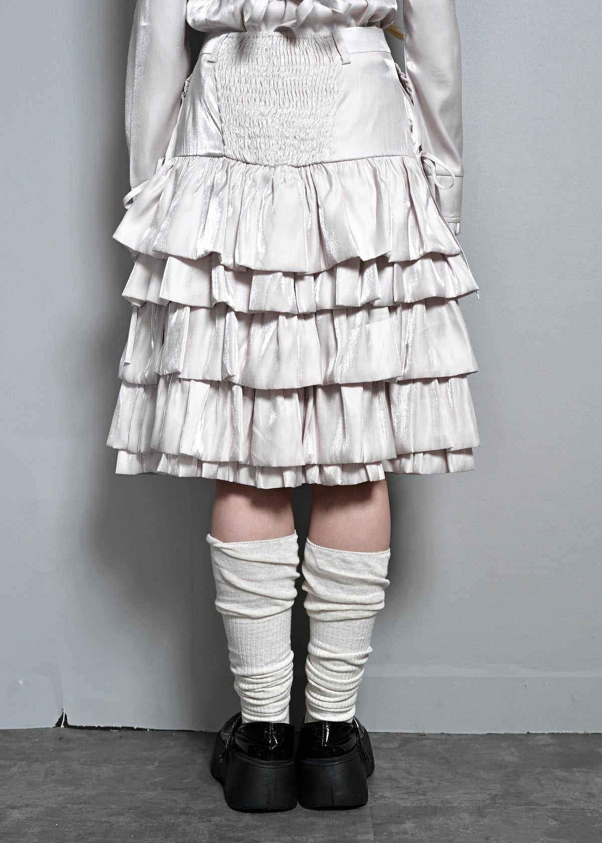 cargo frill shimmer tiered skirt
