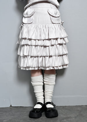 cargo frill shimmer tiered skirt