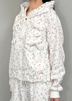 flower waffle ribbonful zip hoodie