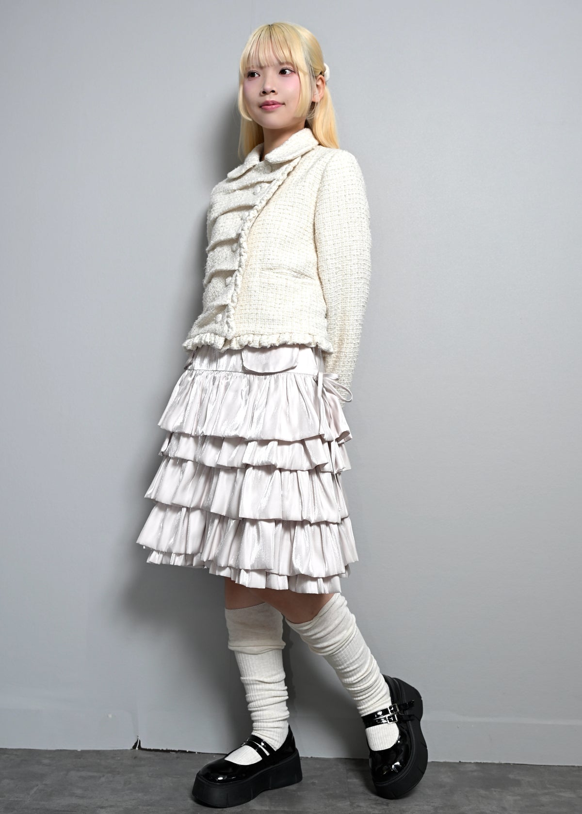 cargo frill shimmer tiered skirt