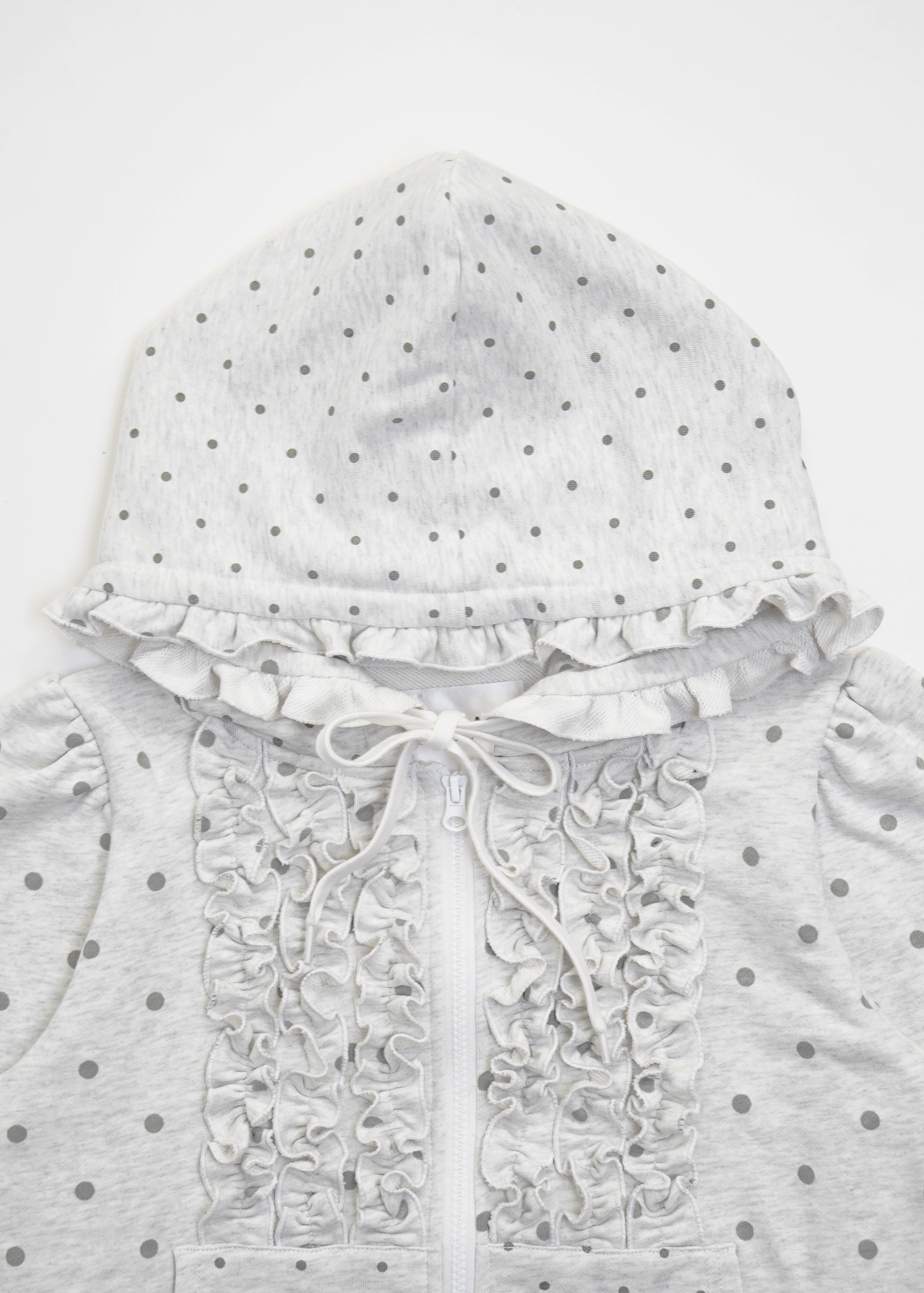 dot frill cotton zip hoodie