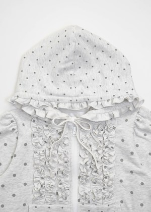 dot frill cotton zip hoodie