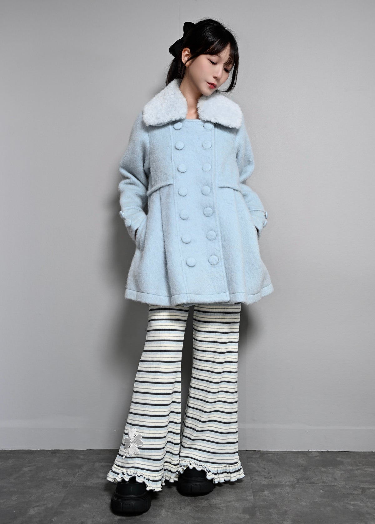 grace fur collar wool long coat