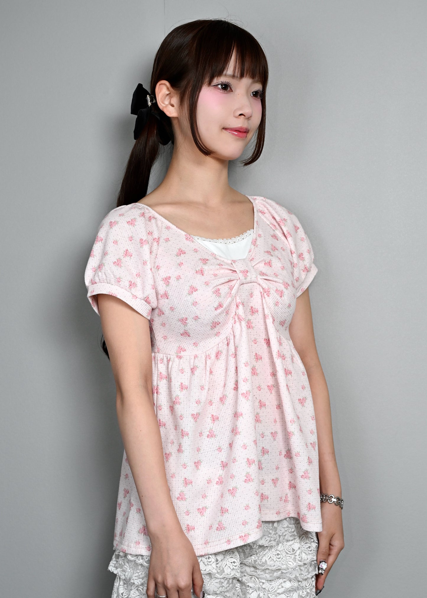 【8月初旬発送】flower waffle ribbon tunic