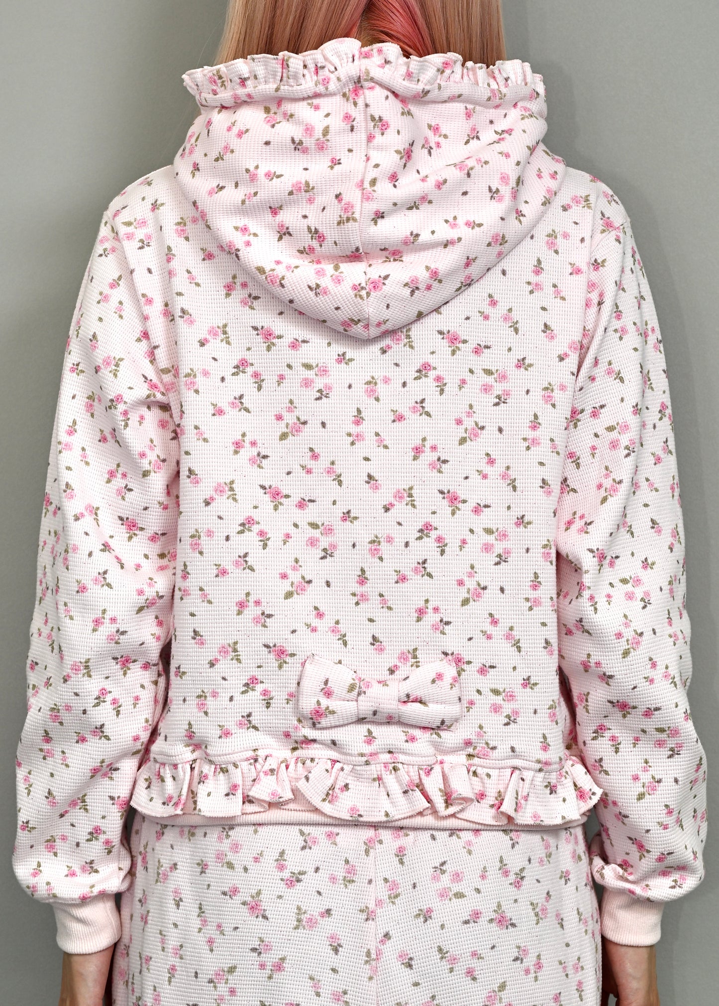 flower waffle ribbonful zip hoodie