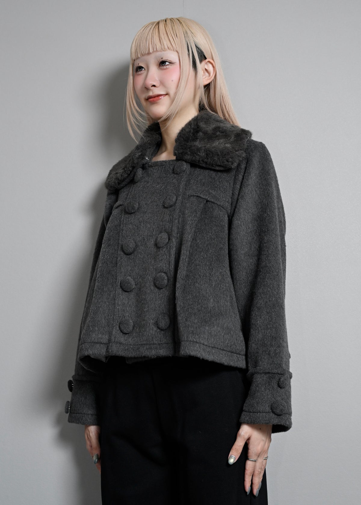 grace fur collar wool coat