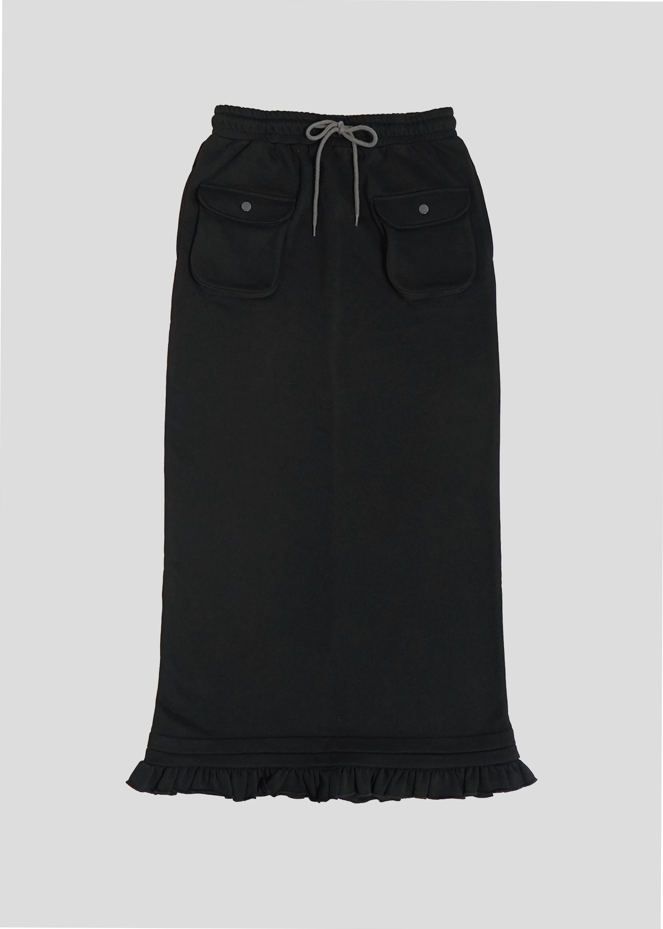 cargo frill long skirt-BLACK