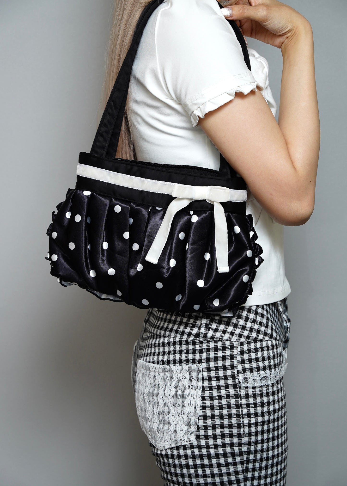 ribbon ruffle satin bag