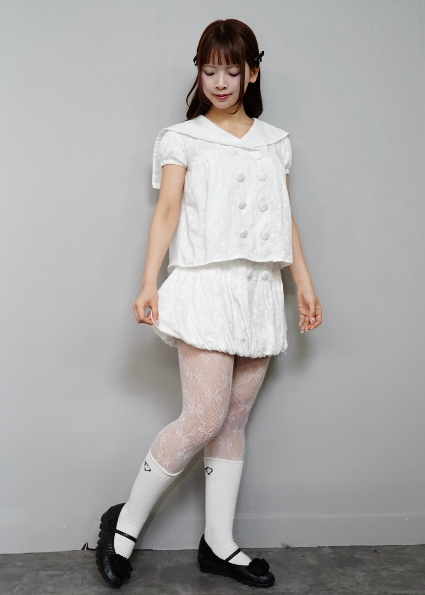cotton dot stitch sailor blouse