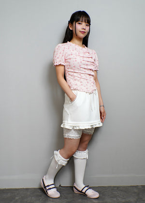 flower waffle frill button-up Tee