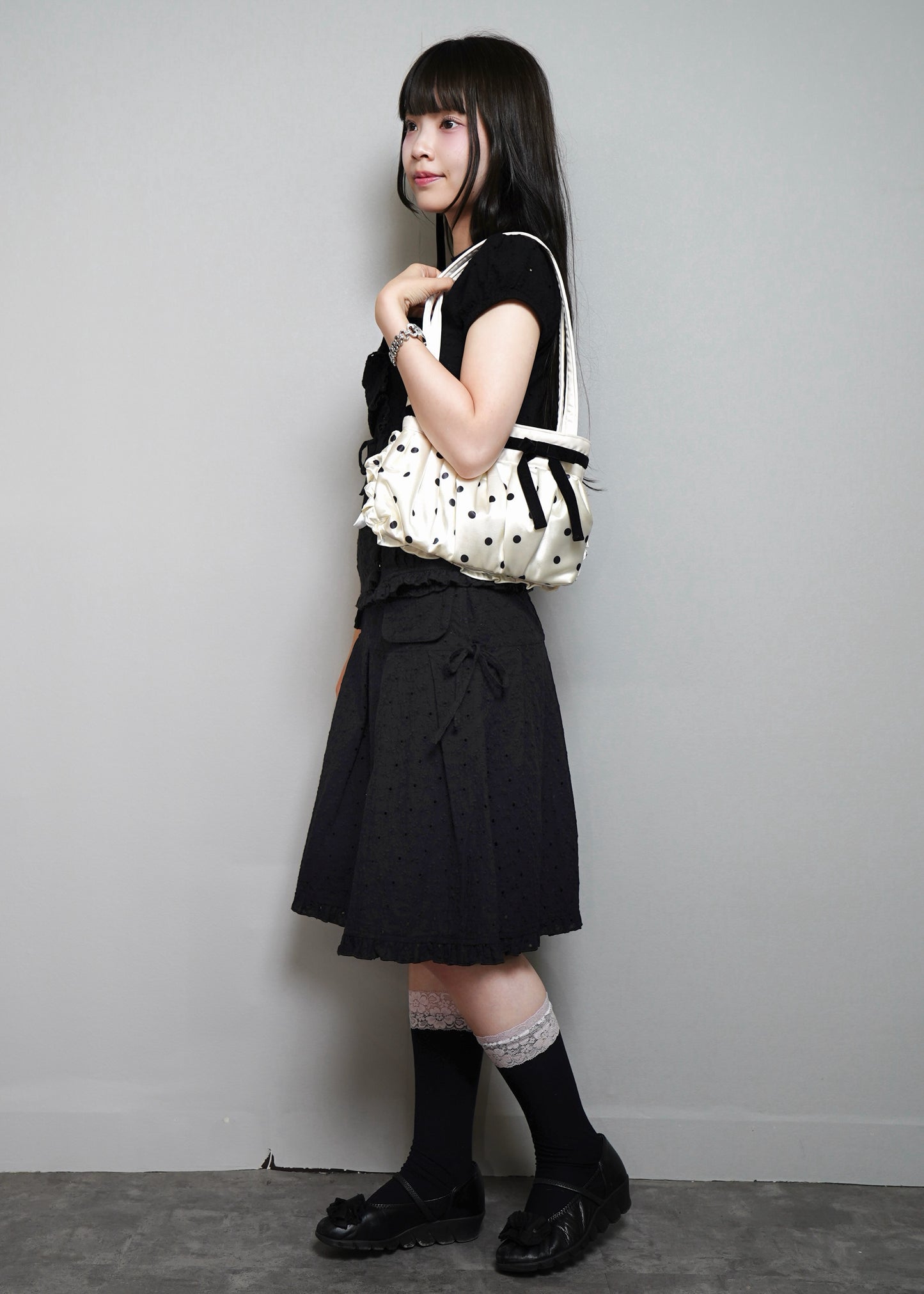 ribbon ruffle satin bag