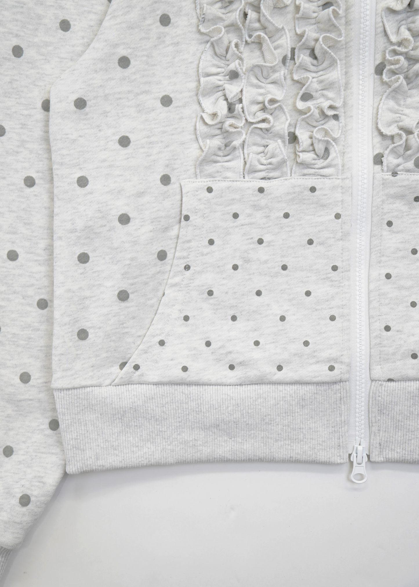 dot frill cotton zip hoodie
